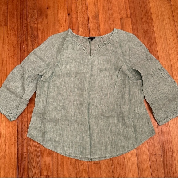 TALBOTS LINEN LANTERN-SLEEVE POPOVER SHIRT - STRIPE XL Petite (k11) - Picture 4 of 11